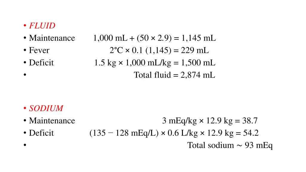 fluid maintenance fever deficit