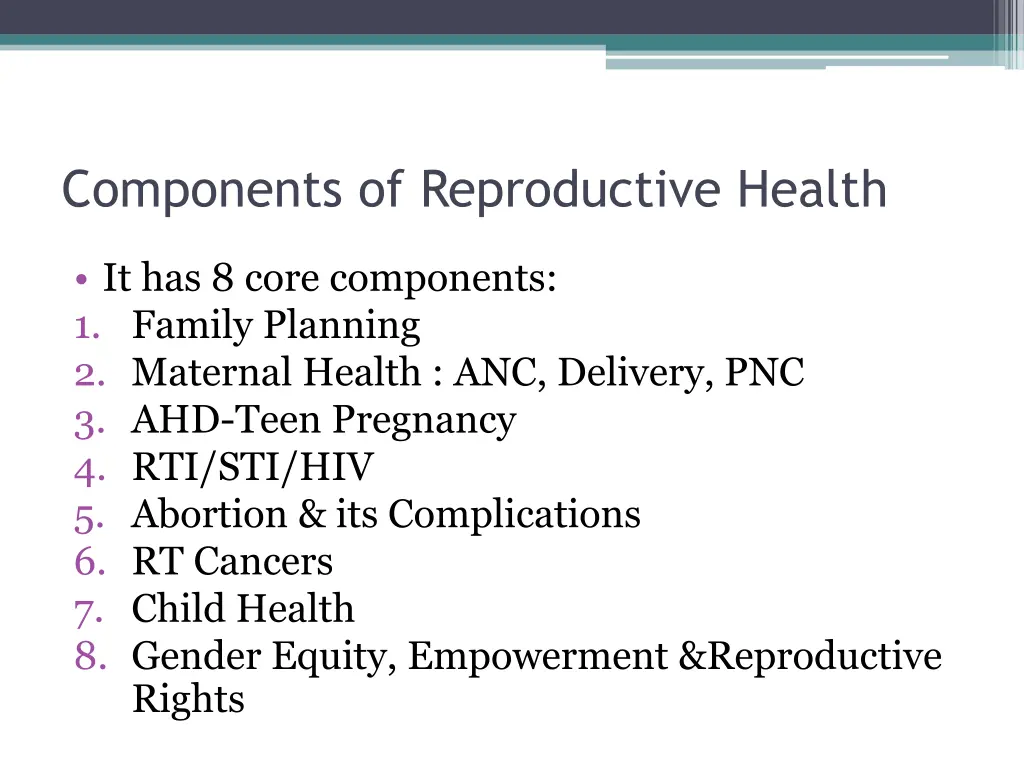 components of reproductive health