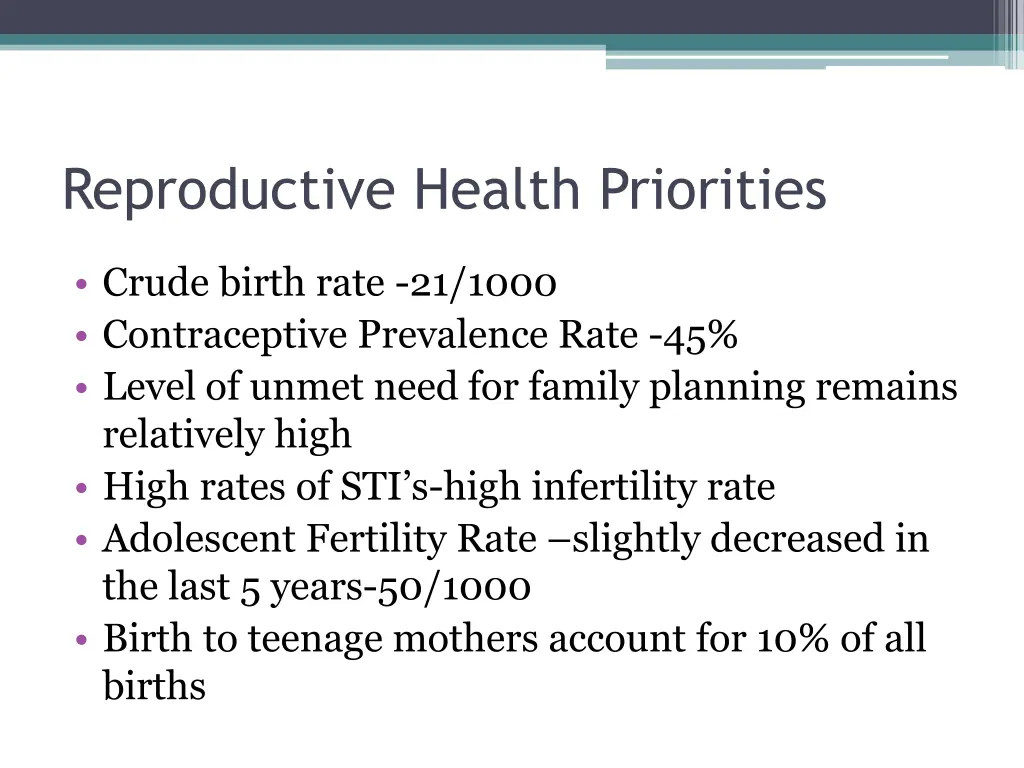 reproductive health priorities