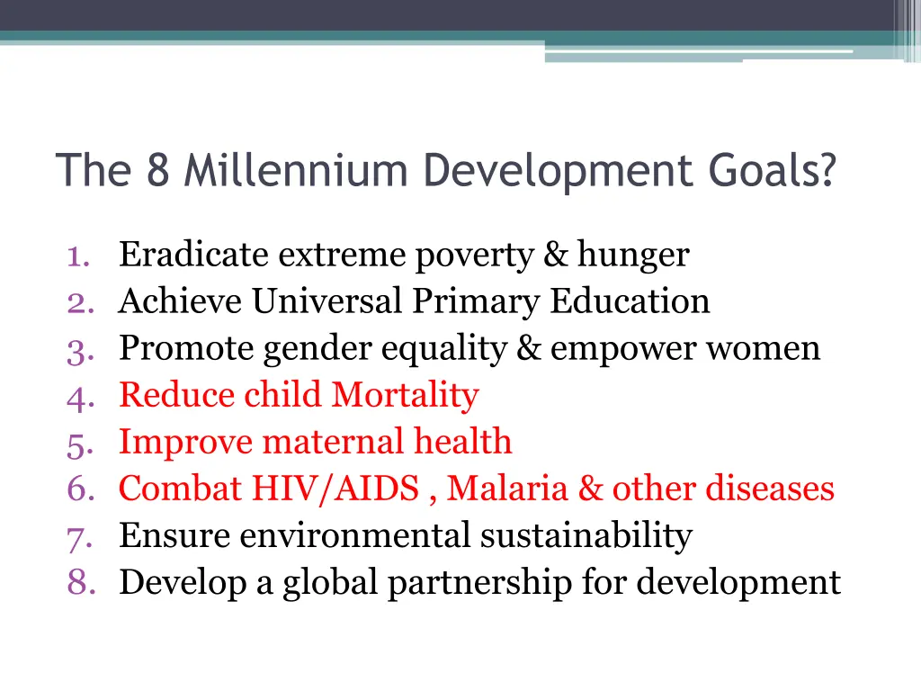 the 8 millennium development goals