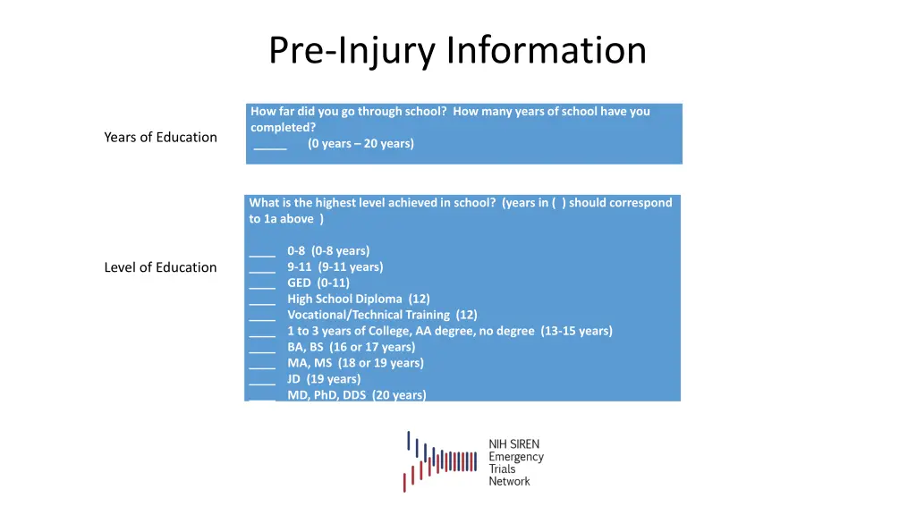 pre injury information