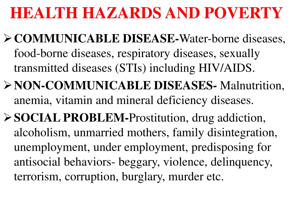 health hazards and poverty