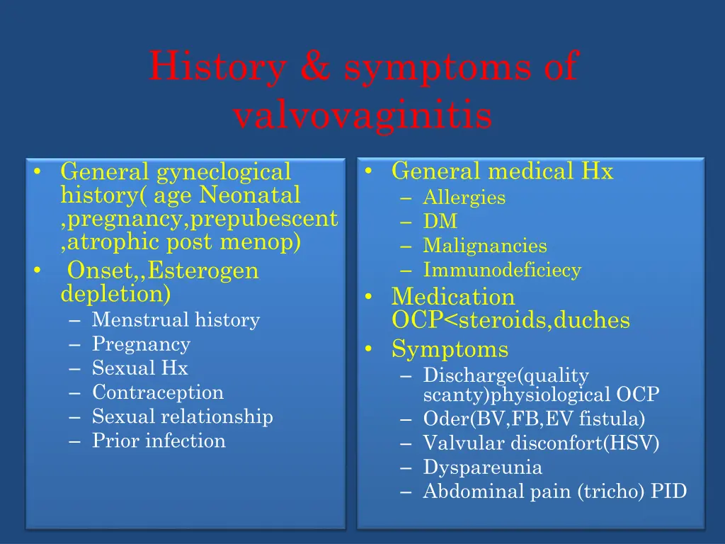 history symptoms of valvovaginitis