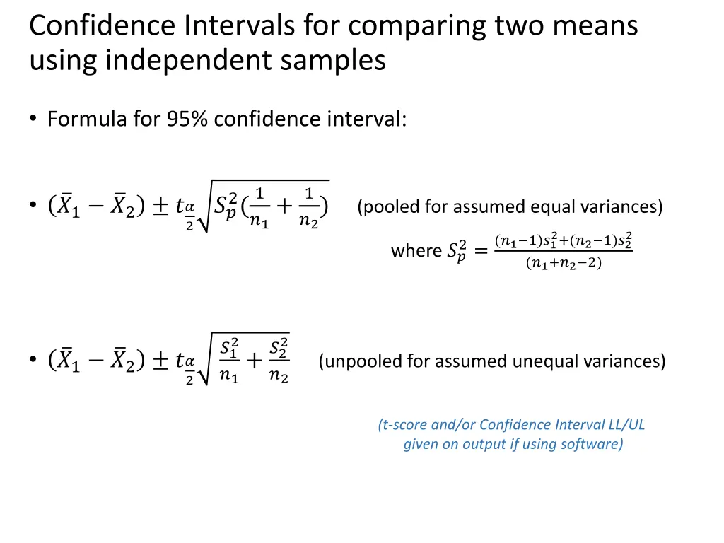 confidence intervals for comparing two means