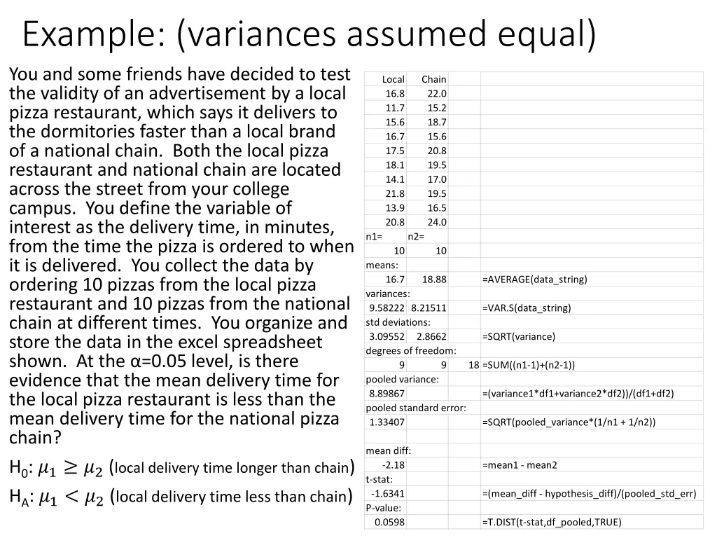 example variances assumed equal you and some 1