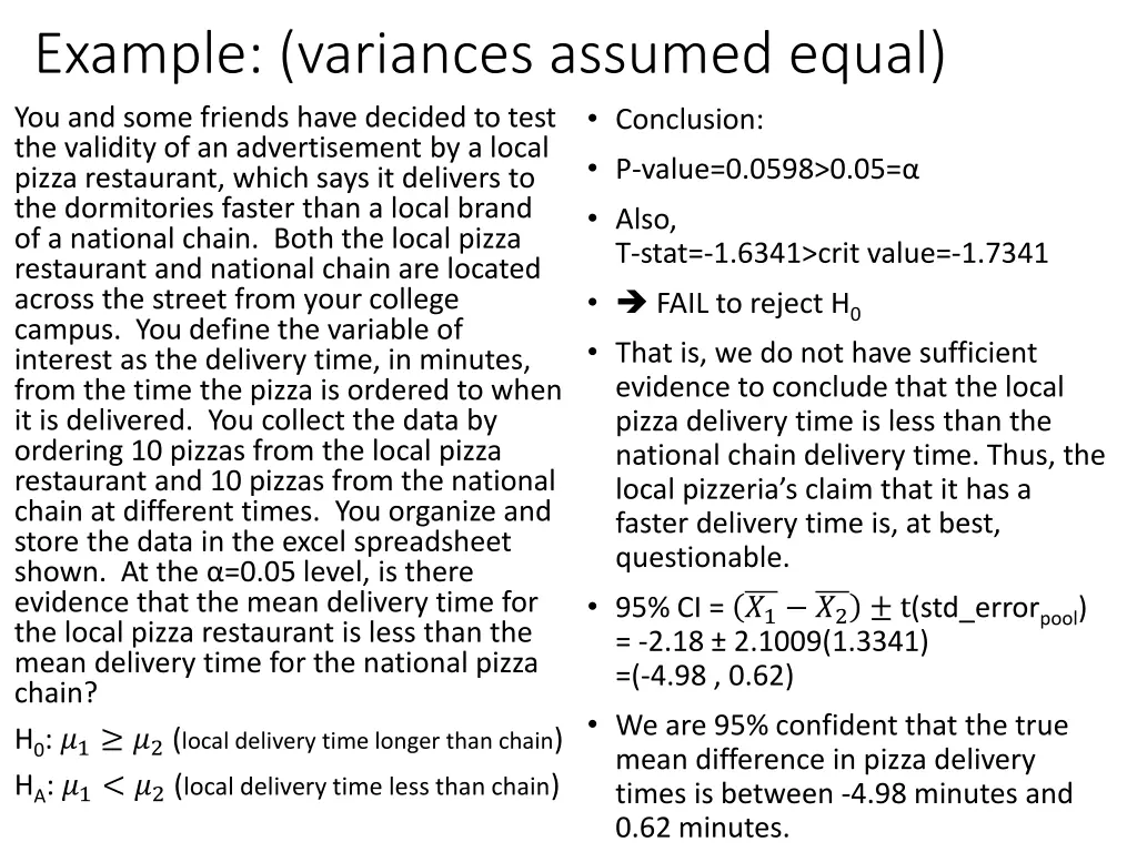 example variances assumed equal you and some 2