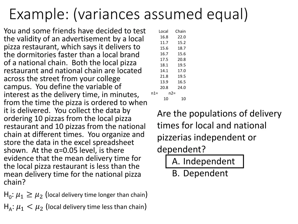 example variances assumed equal you and some