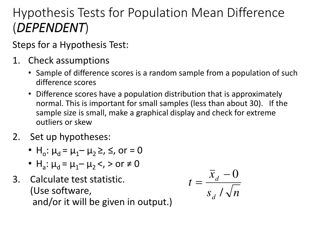 hypothesis tests for population mean difference