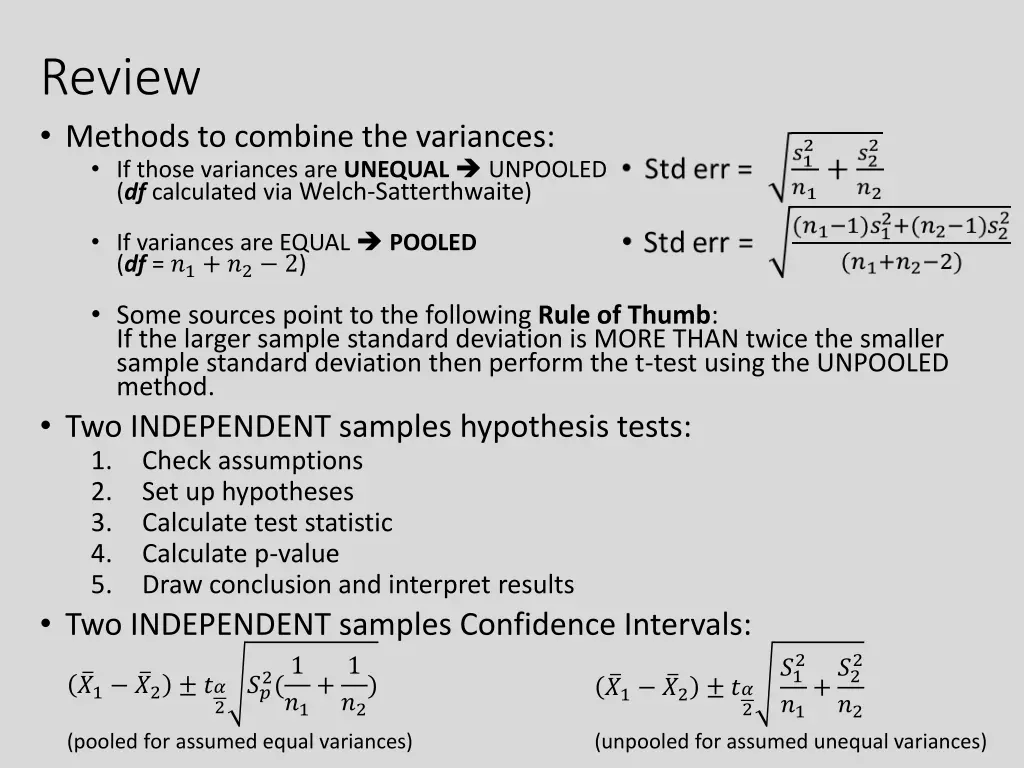 review methods to combine the variances if those