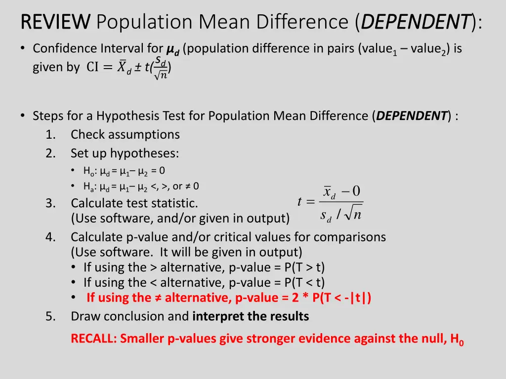 review review population mean difference