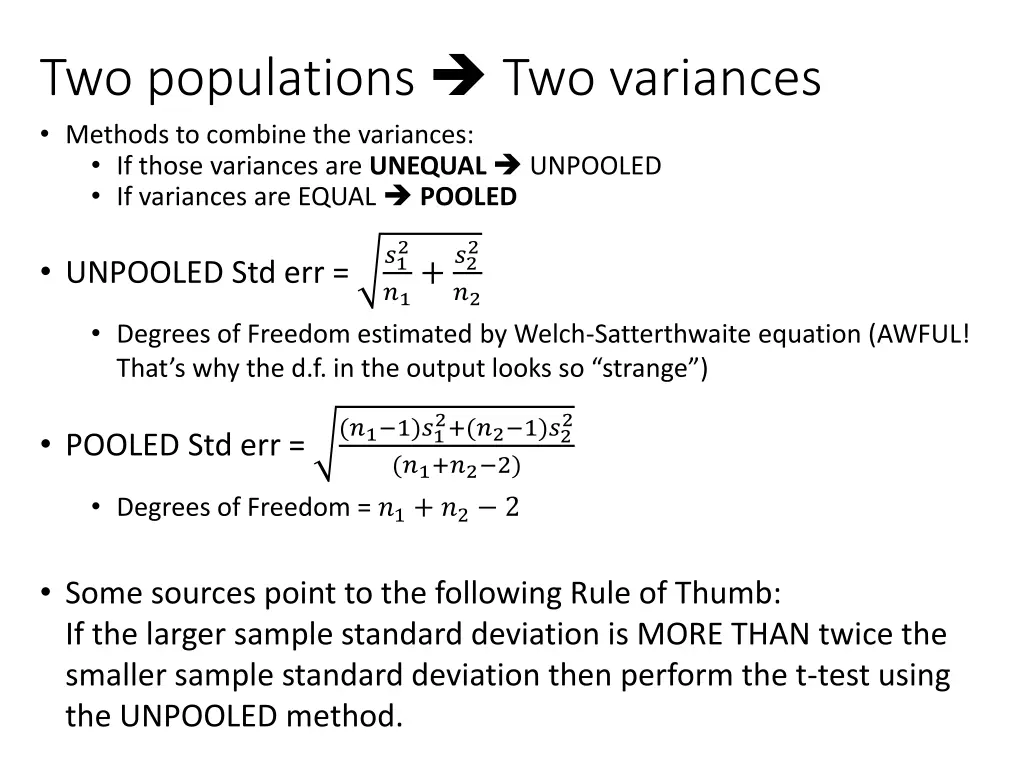 two populations two variances methods to combine