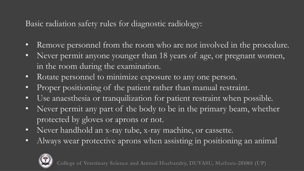 basic radiation safety rules for diagnostic
