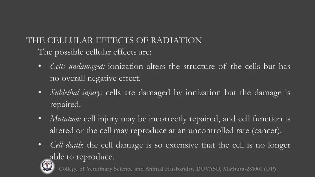the cellular effects of radiation the possible