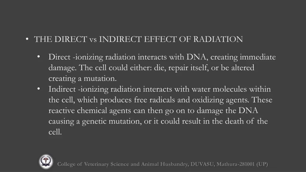 the direct vs indirect effect of radiation