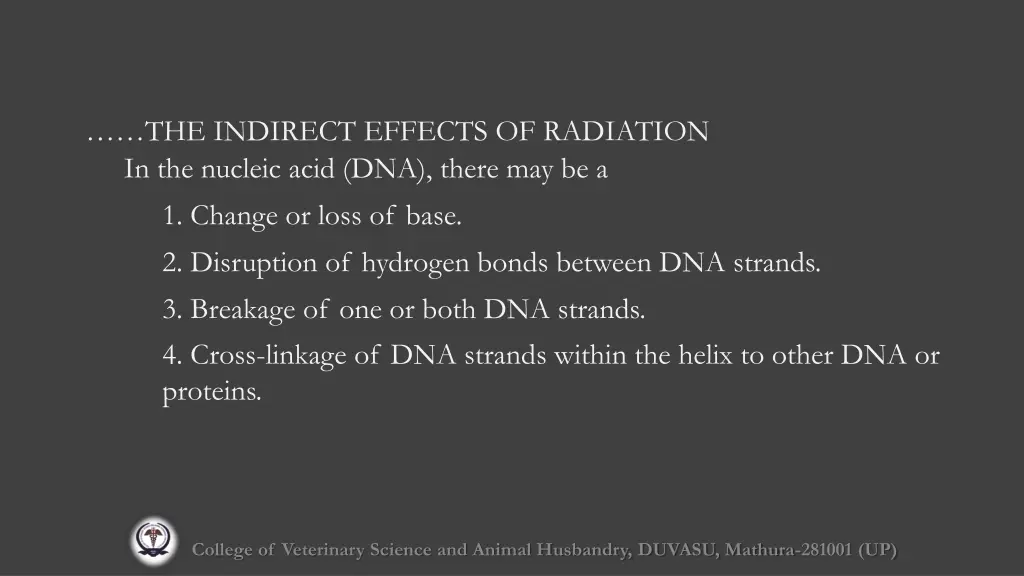 the indirect effects of radiation in the nucleic