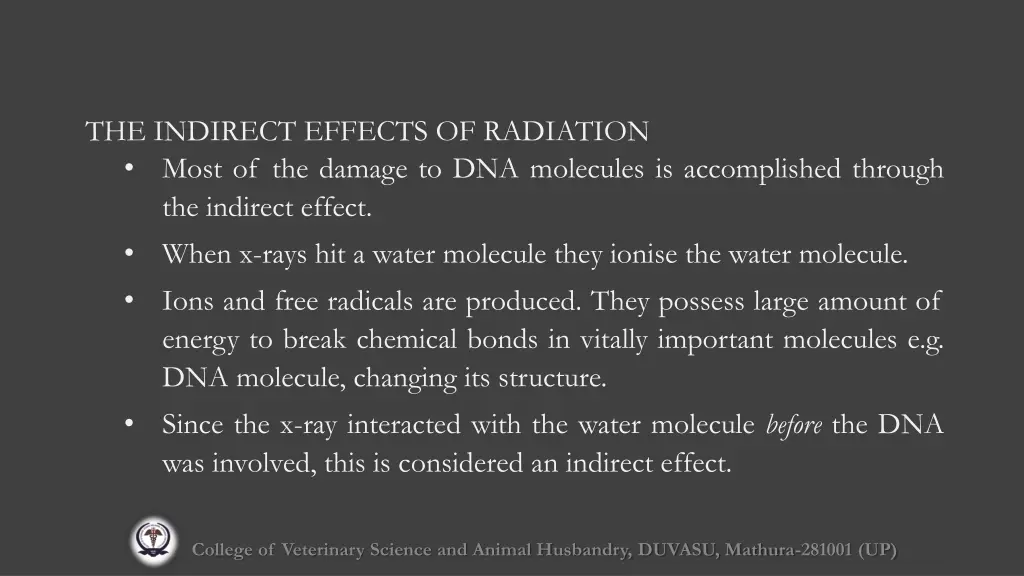 the indirect effects of radiation most