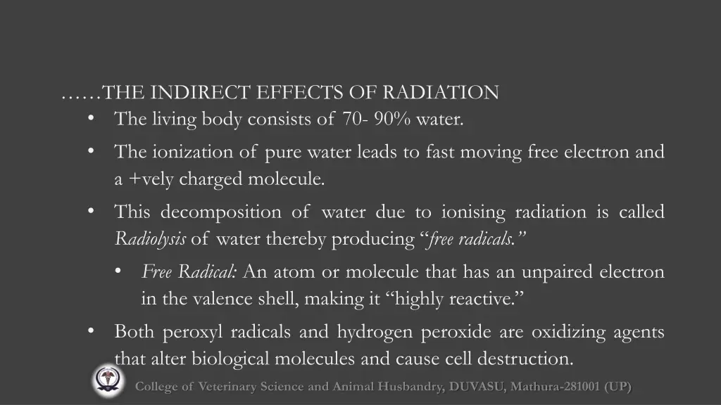 the indirect effects of radiation the living body