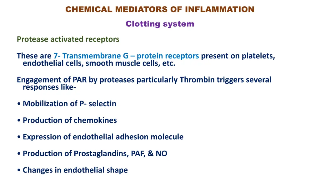 chemical mediators of inflammation clotting system