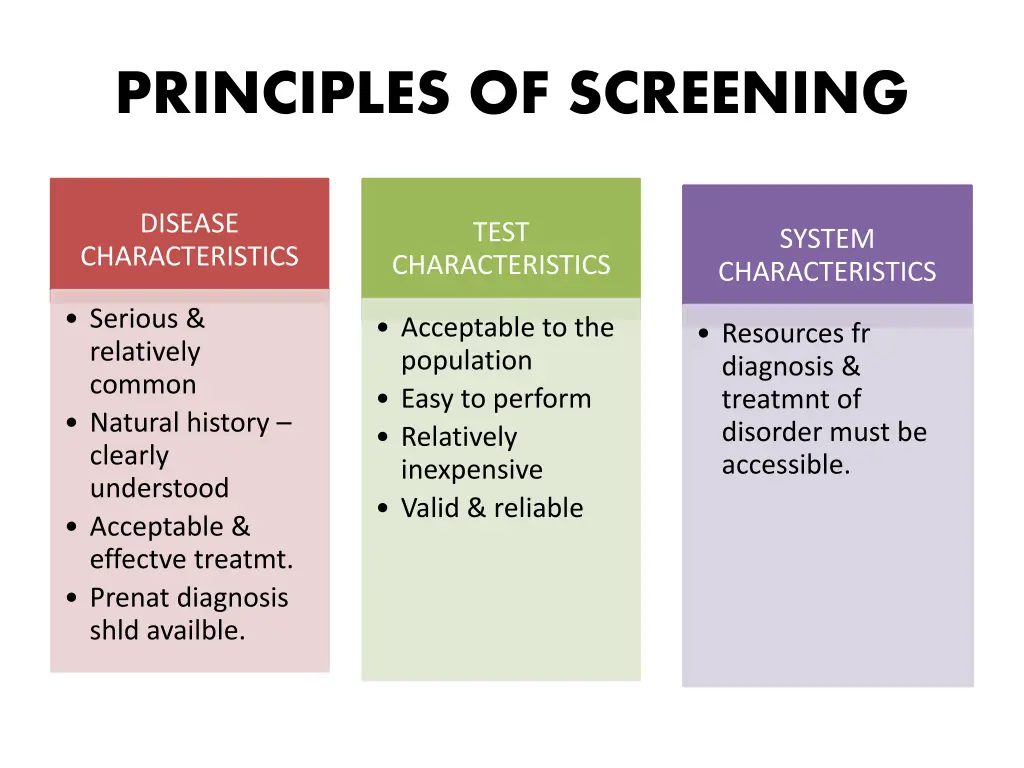 principles of screening