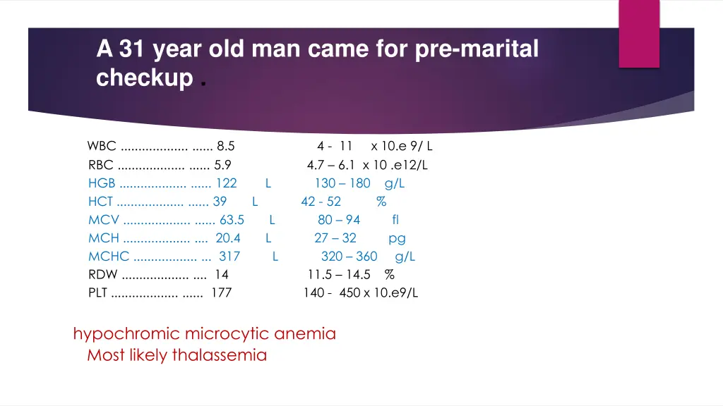 a 31 year old man came for pre marital checkup
