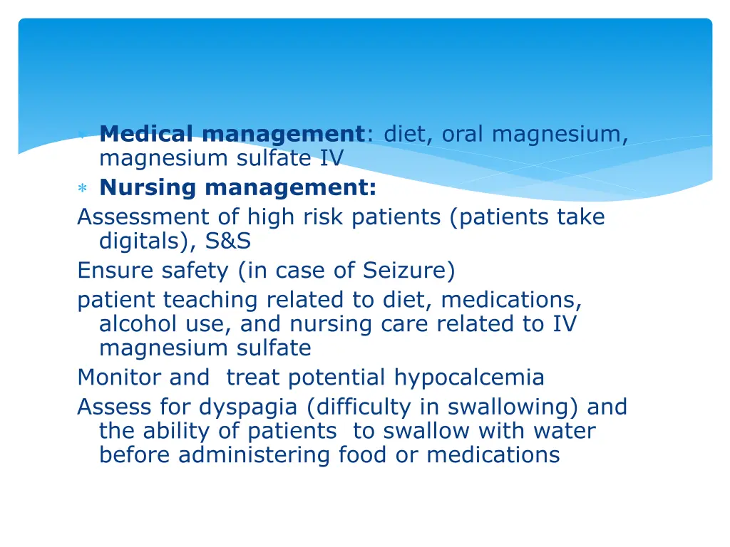 medical management diet oral magnesium magnesium