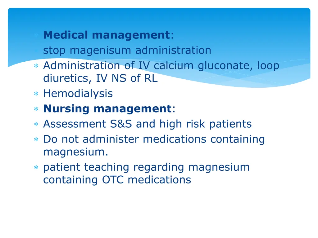 medical management stop magenisum administration