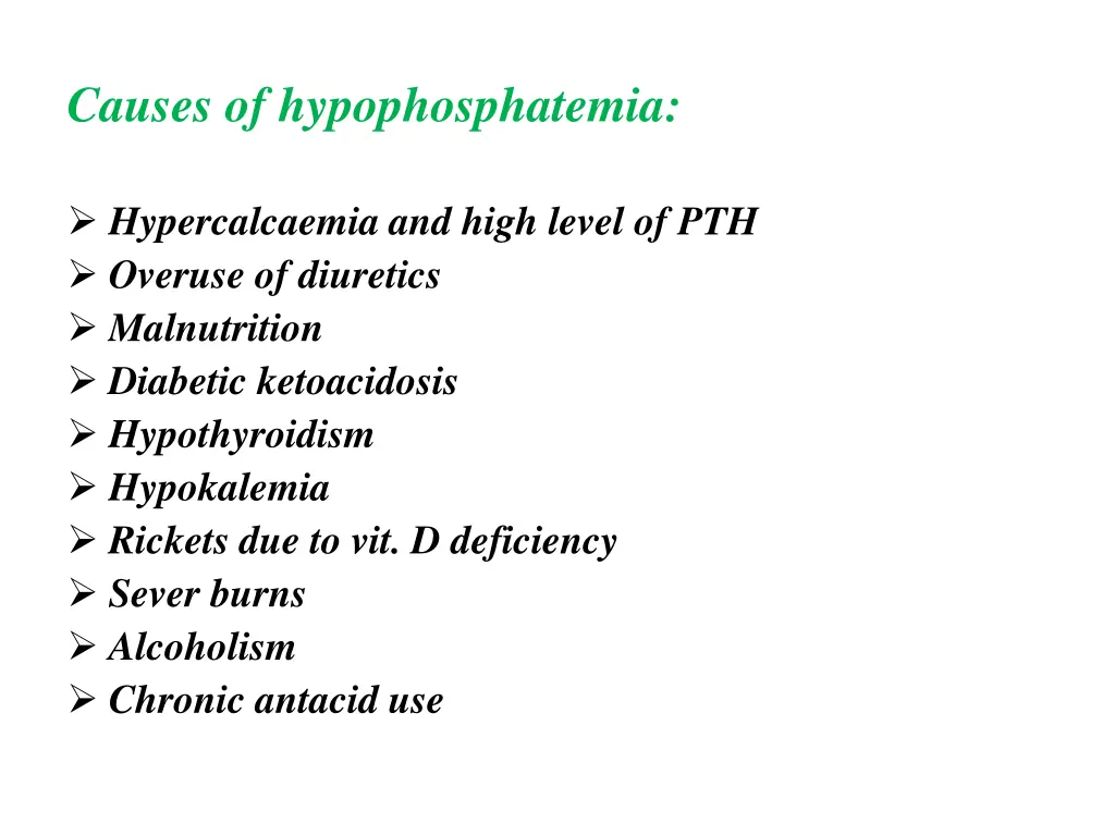 causes of hypophosphatemia