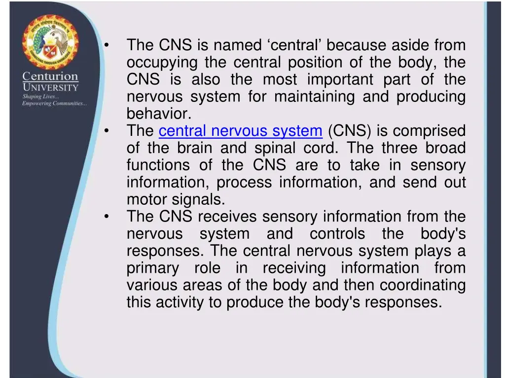 the cns is named central because aside from
