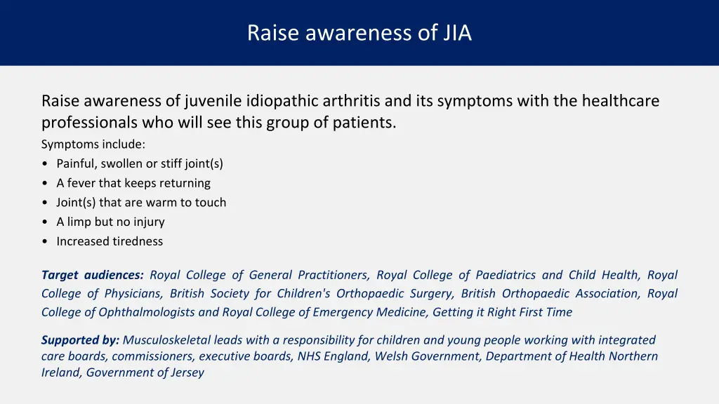 raise awareness of jia