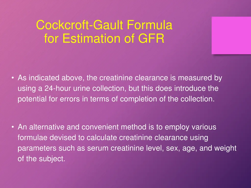 cockcroft gault formula for estimation of gfr