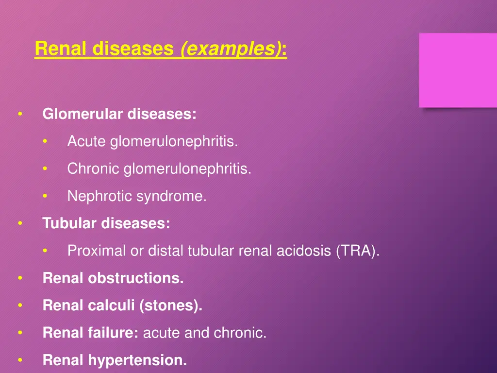 renal diseases examples