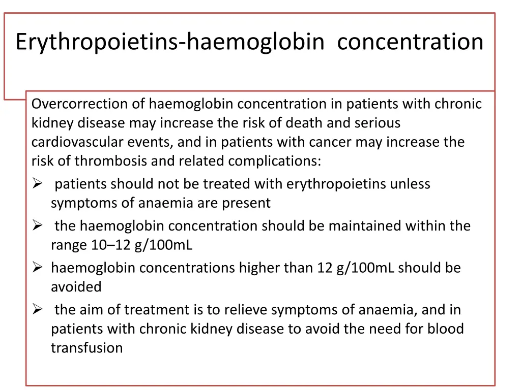 erythropoietins haemoglobin concentration