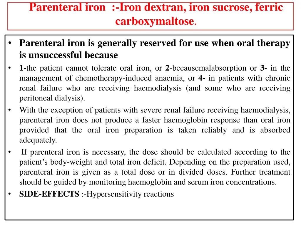 parenteral iron iron dextran iron sucrose ferric