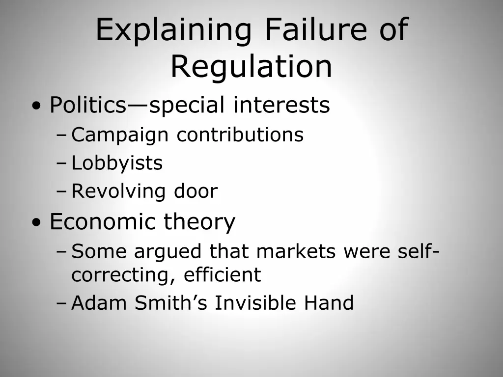 explaining failure of regulation politics special