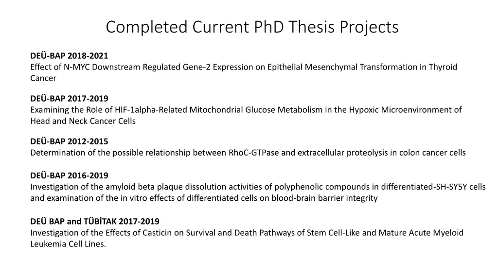 completed current phd thesis projects