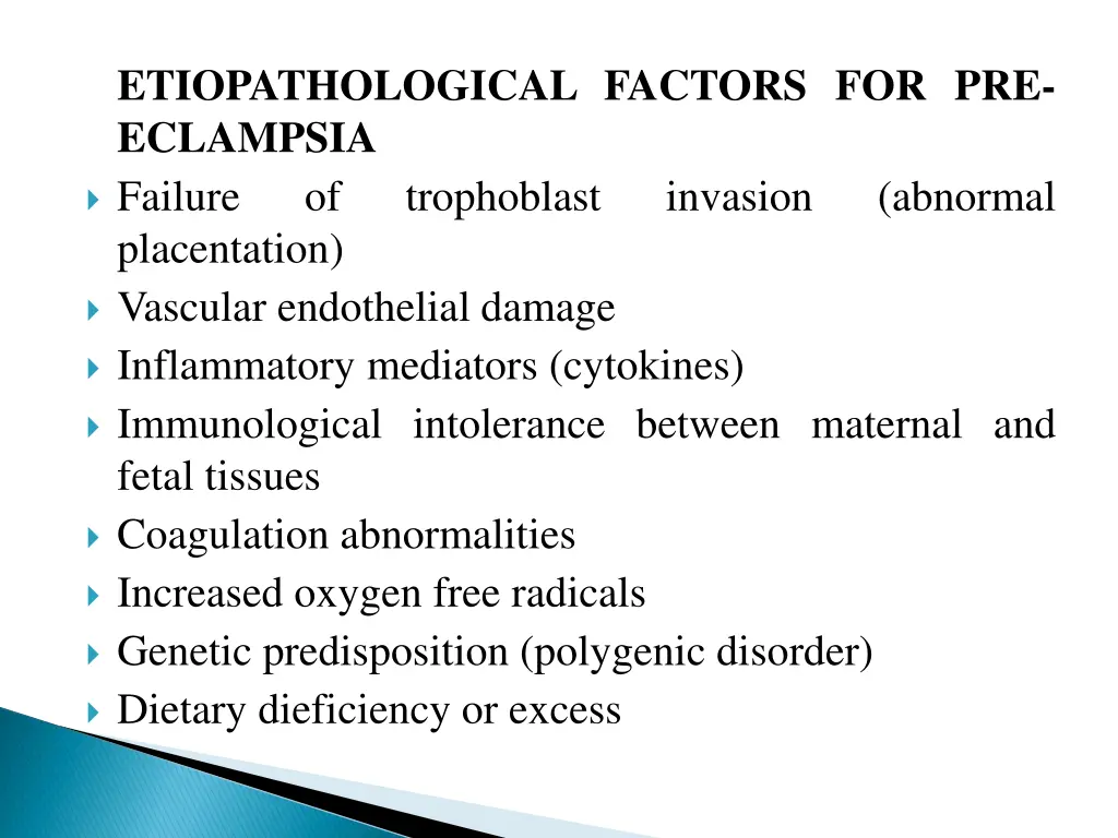 etiopathological factors for pre eclampsia