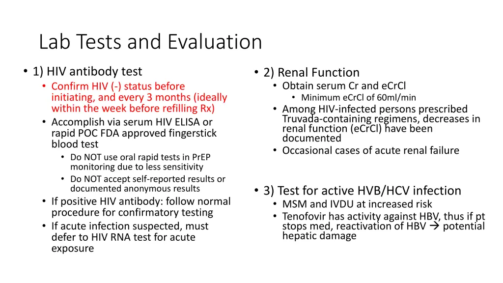 lab tests and evaluation