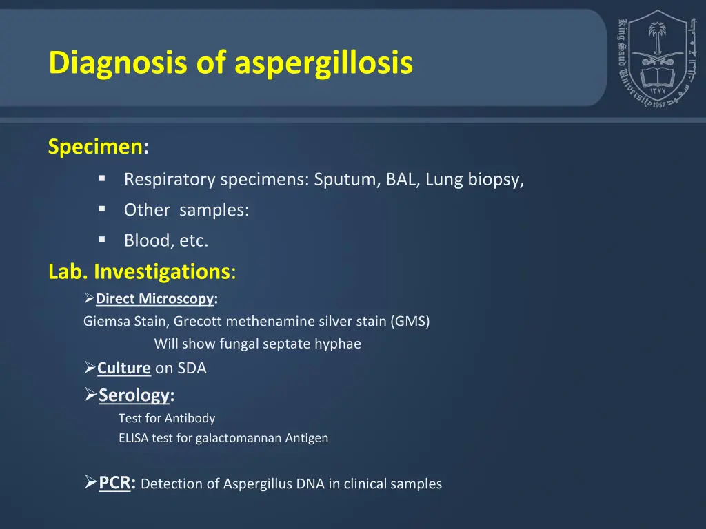 diagnosis of aspergillosis