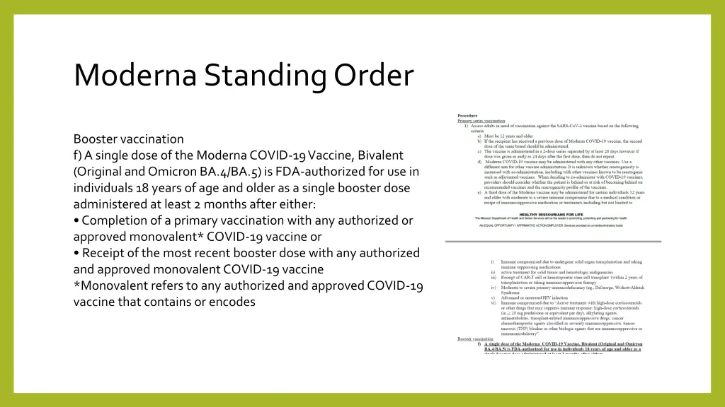 moderna standing order