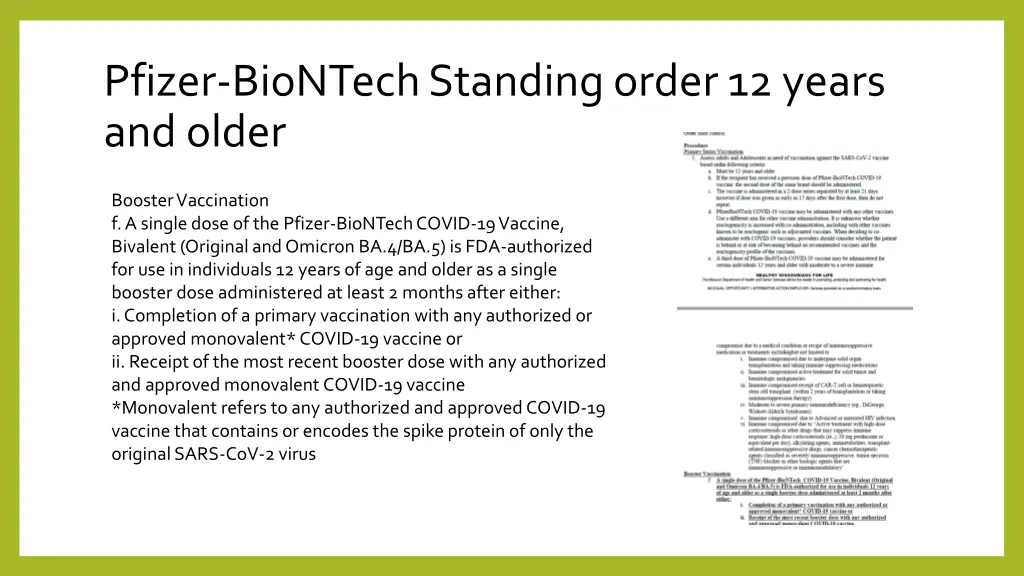 pfizer biontech standing order 12 years and older