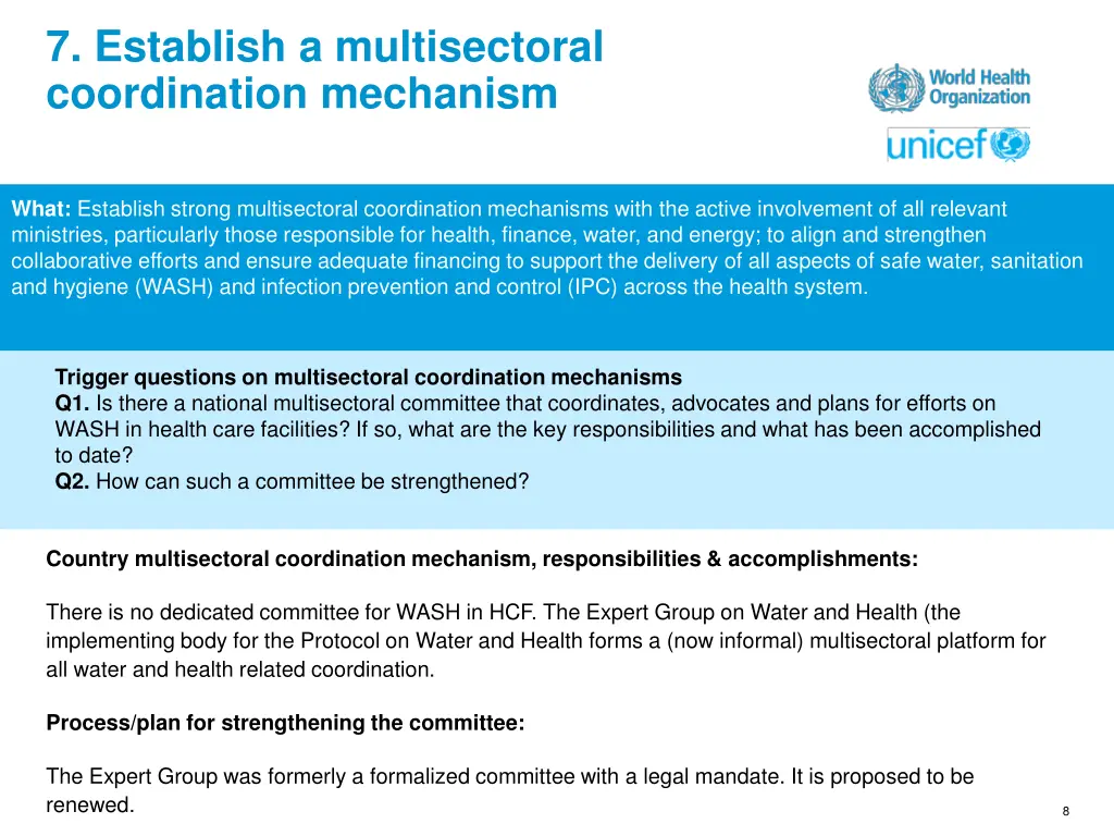 7 establish a multisectoral coordination mechanism