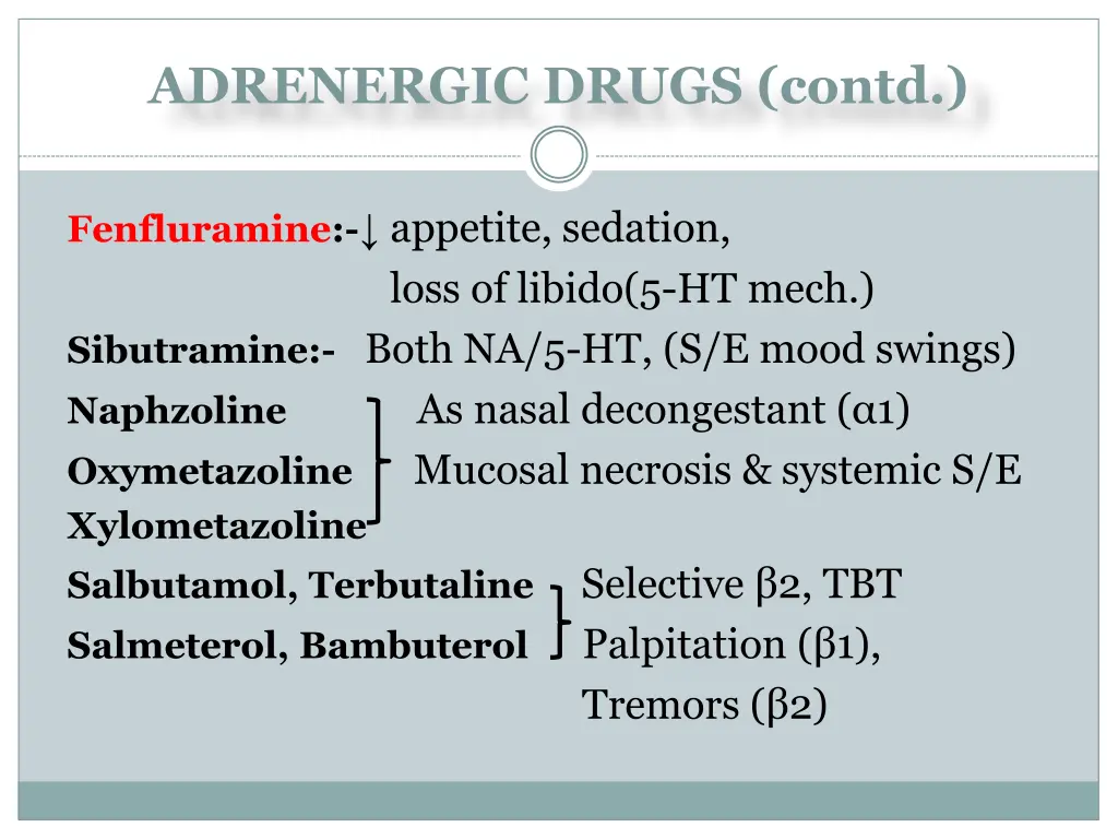 adrenergic drugs contd 2