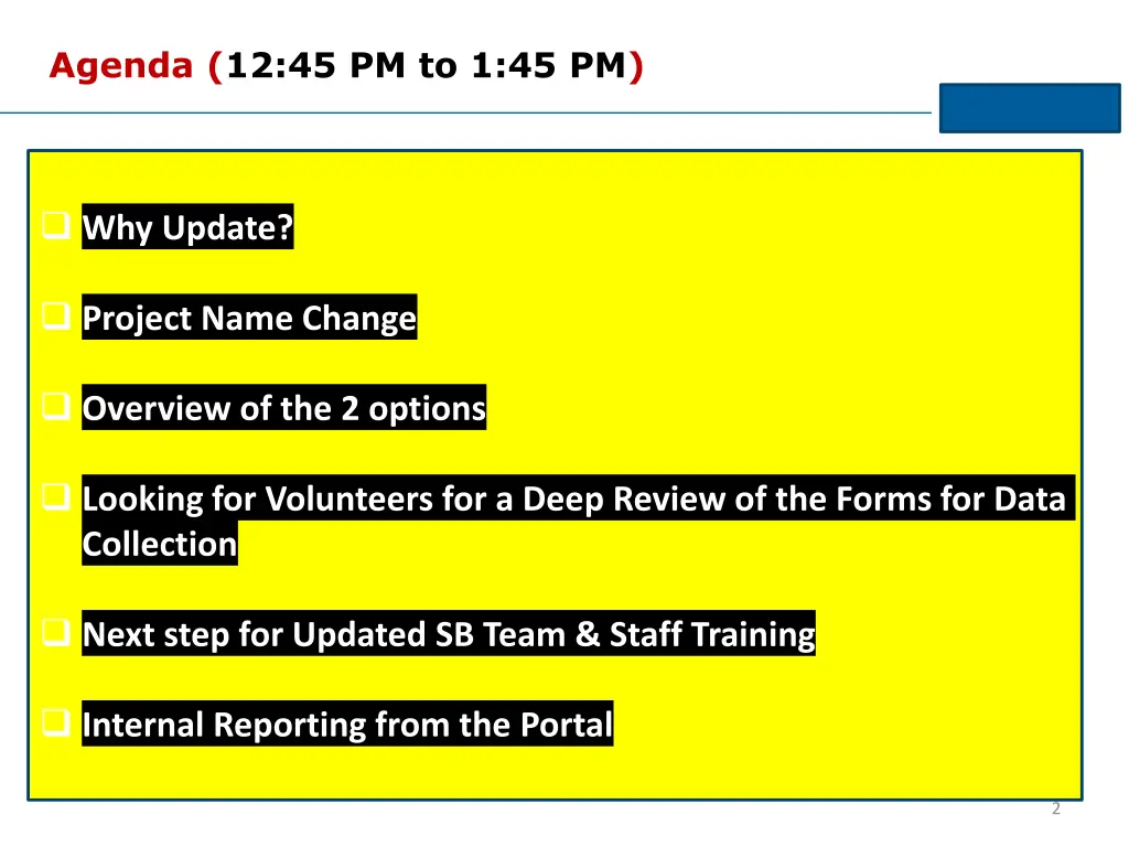 agenda 12 45 pm to 1 45 pm