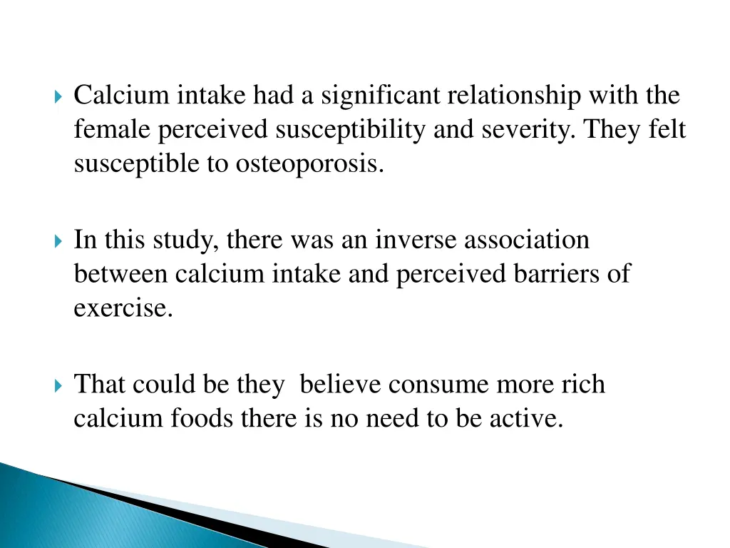 calcium intake had a significant relationship