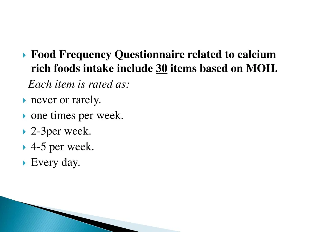 food frequency questionnaire related to calcium