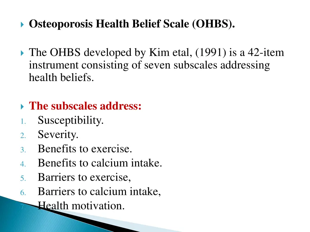 osteoporosis health belief scale ohbs