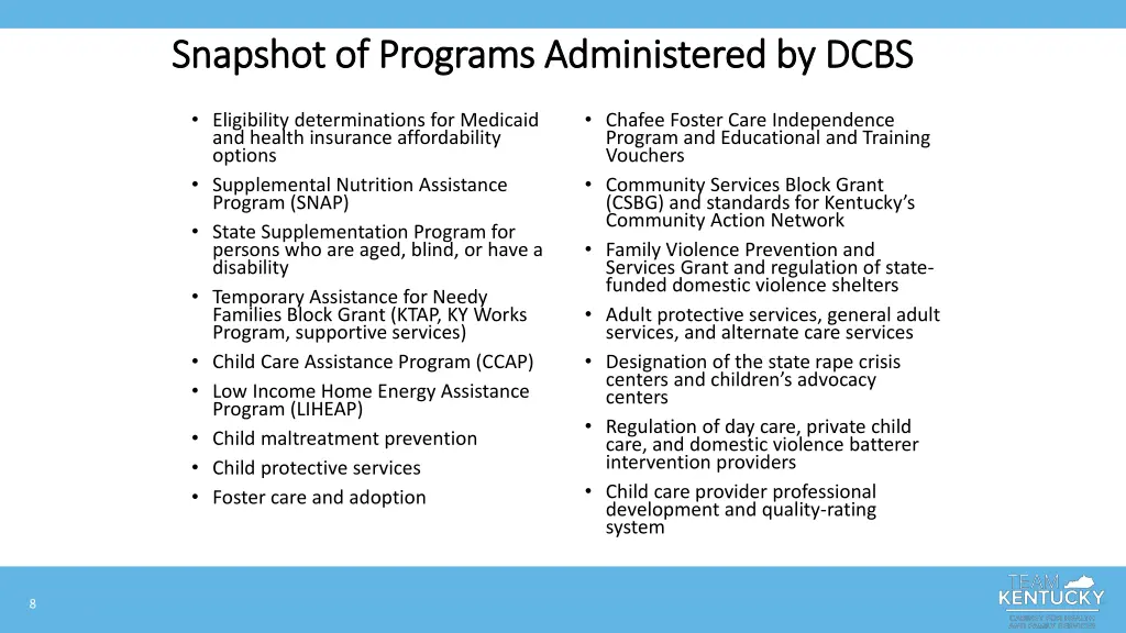 snapshot of programs administered by dcbs