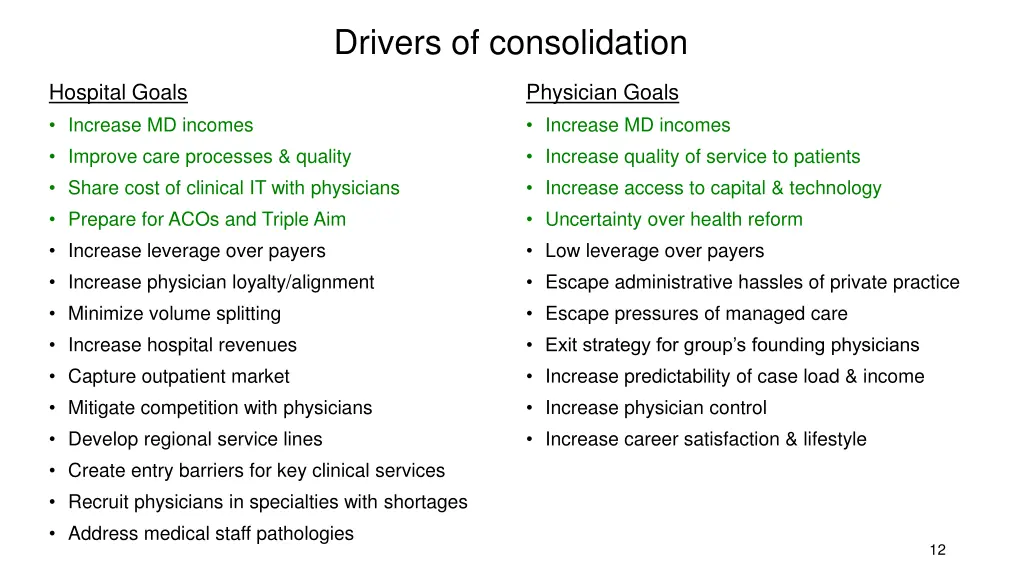drivers of consolidation