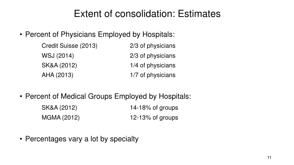 extent of consolidation estimates