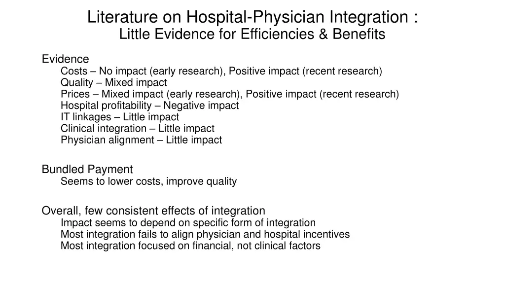 literature on hospital physician integration